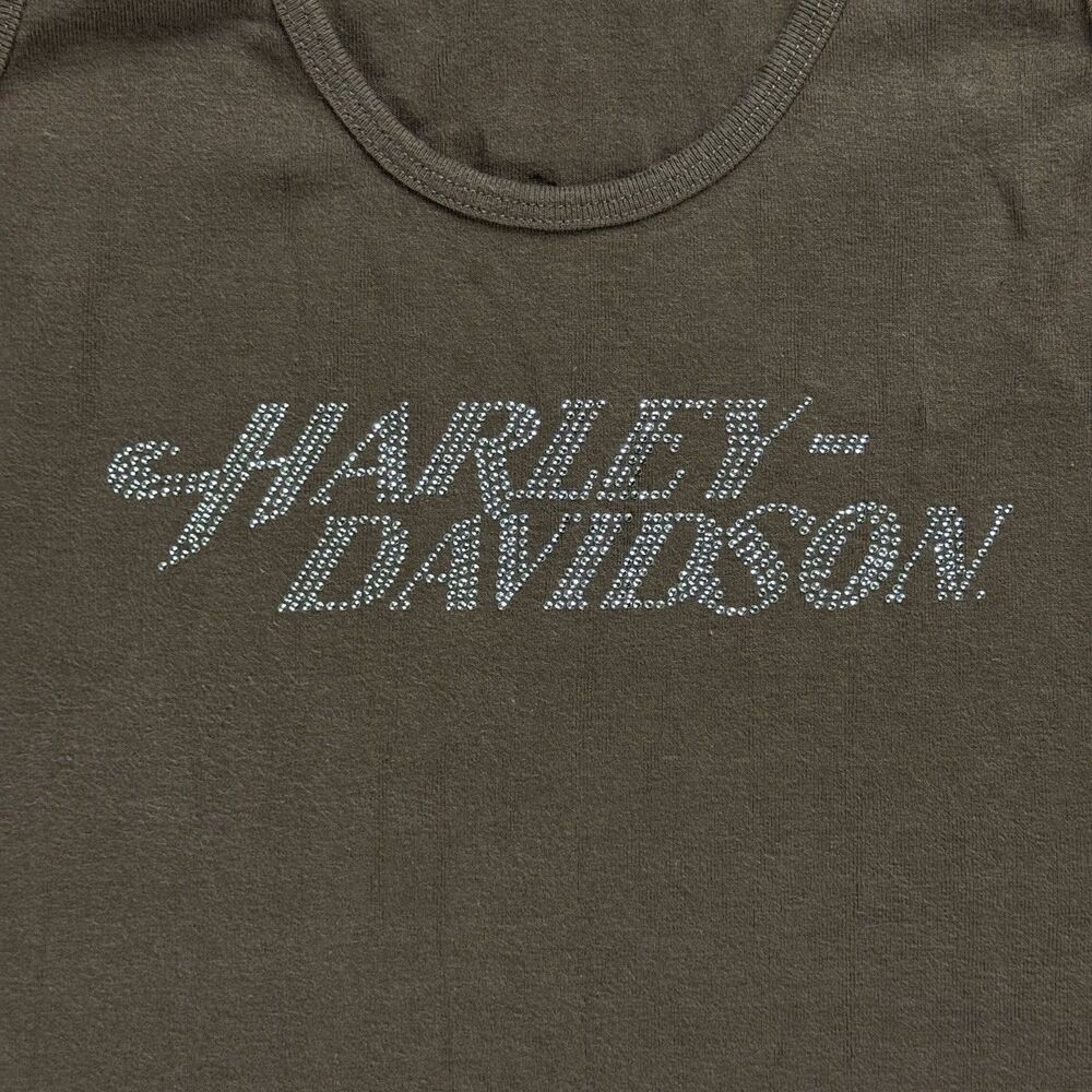 Harley Davidson Women's Brown Bedazzled Rhinestone Tank Top Size Medium Y2K - Picture 4 of 12